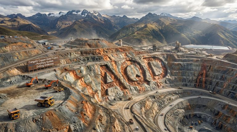 Ausquest Ltd-AQD-Cangallo mining site with heavy machinery.