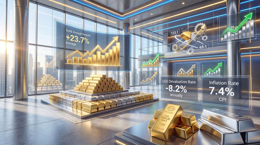 Gold investment analysis with growth charts.
