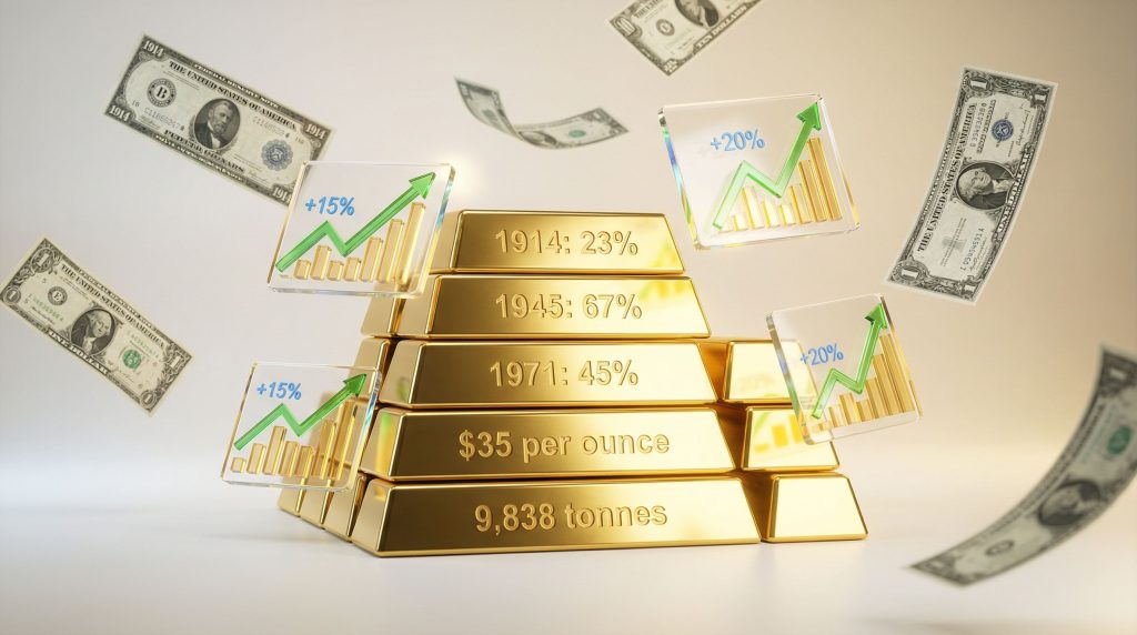 Gold standard concept: stacked gold bars.