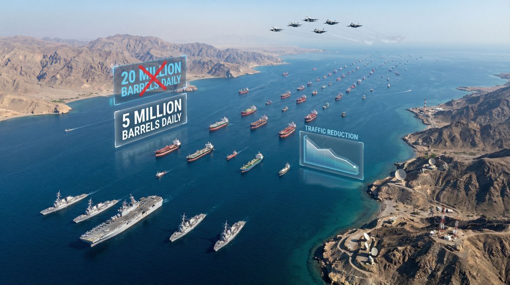 U.S. military force with ships in Strait.