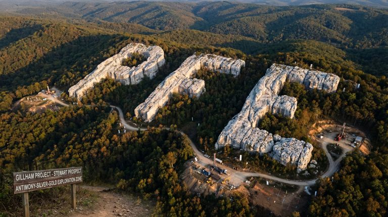 Pantera Minerals Ltd-PFE-Massive rock formations spelling "SUE" in forest.
