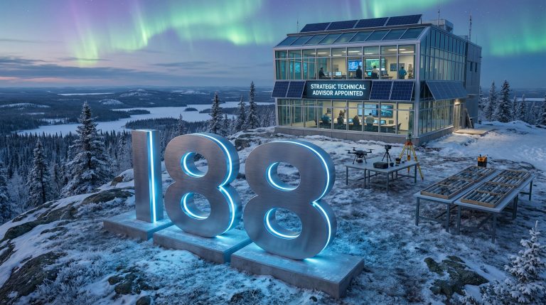 Infini Resources Ltd-I88-Northern lights above snowy remote research station.