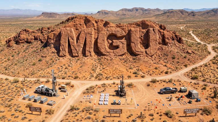 Magnum Mining and Exploration Ltd-MGU-Desert landscape with MGU carved rocks.