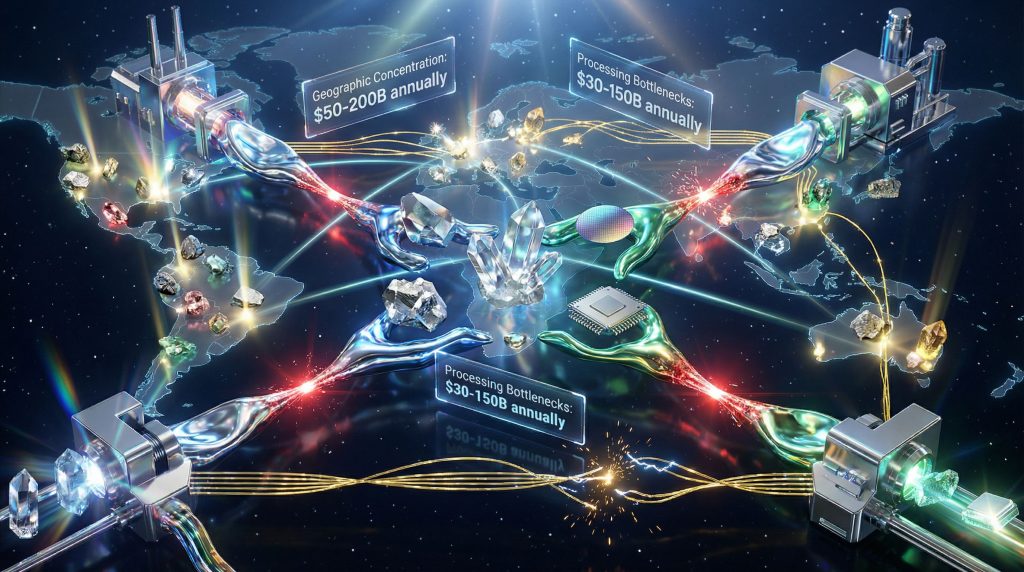 Global map illustrating critical minerals supply chain vulnerabilities.