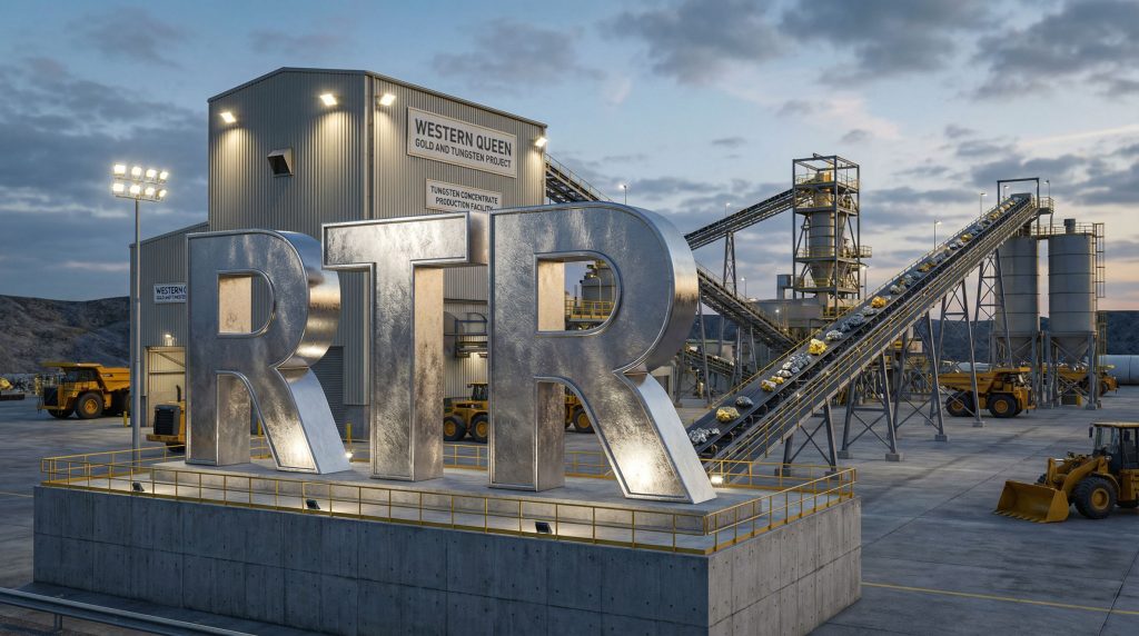 Rumble Resources Ltd-RTR-Western Queen tungsten mining facility at dusk.