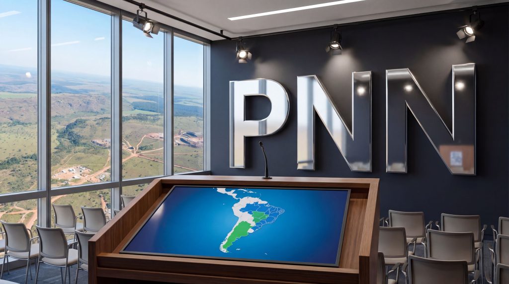 Power Minerals Ltd-PNN-PNN news conference room with map.
