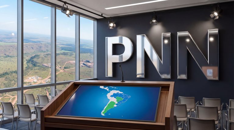 Power Minerals Ltd-PNN-PNN news conference room with map.