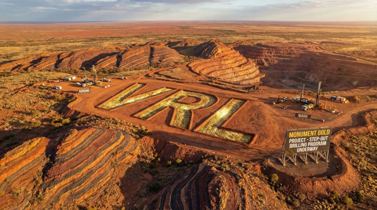 Verity Resources Ltd-VRL-Monument Gold Project aerial view at sunset.