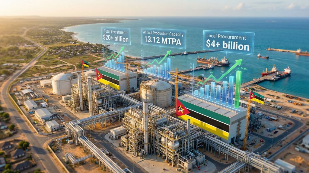 Mozambique LNG facility with investment highlights.