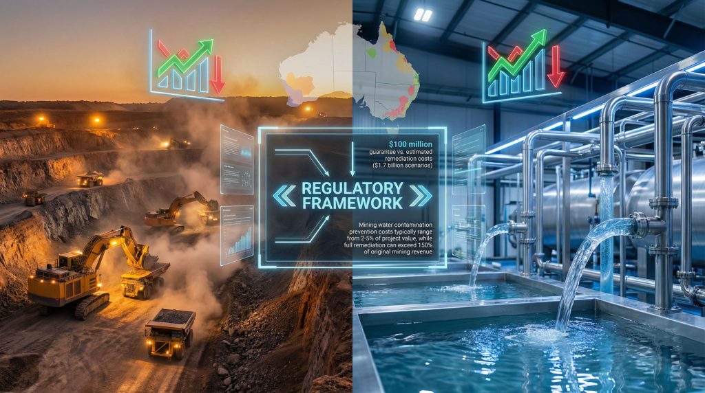 Mining operations and water management challenges.