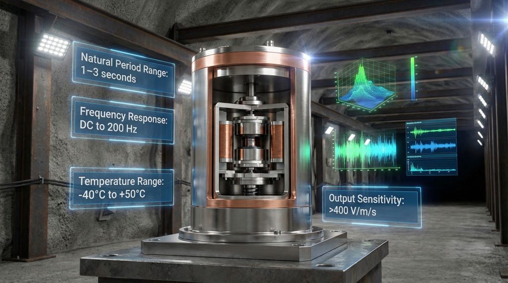 Seismometer specifications in underground mining environment.