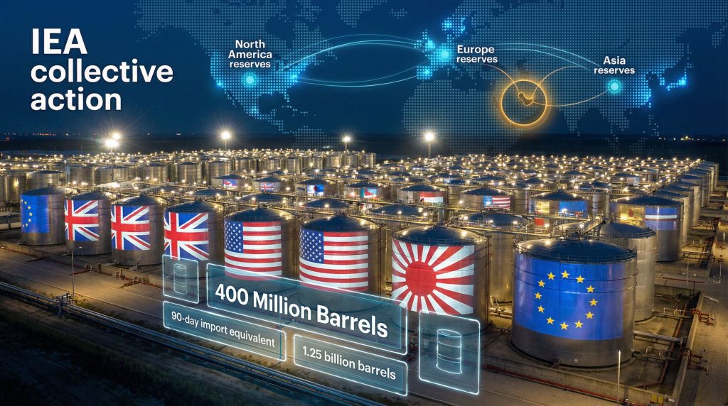 IEA releases 400 million barrels oil reserves.