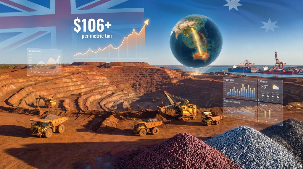 Iron ore price surge amid mining operations.