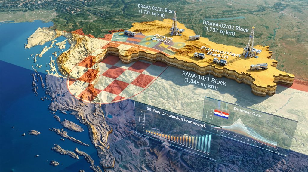 Map showcasing exploration permits in Croatia.