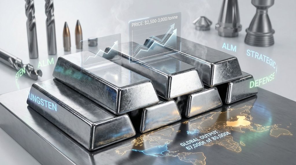 Tungsten bars and price increase chart.