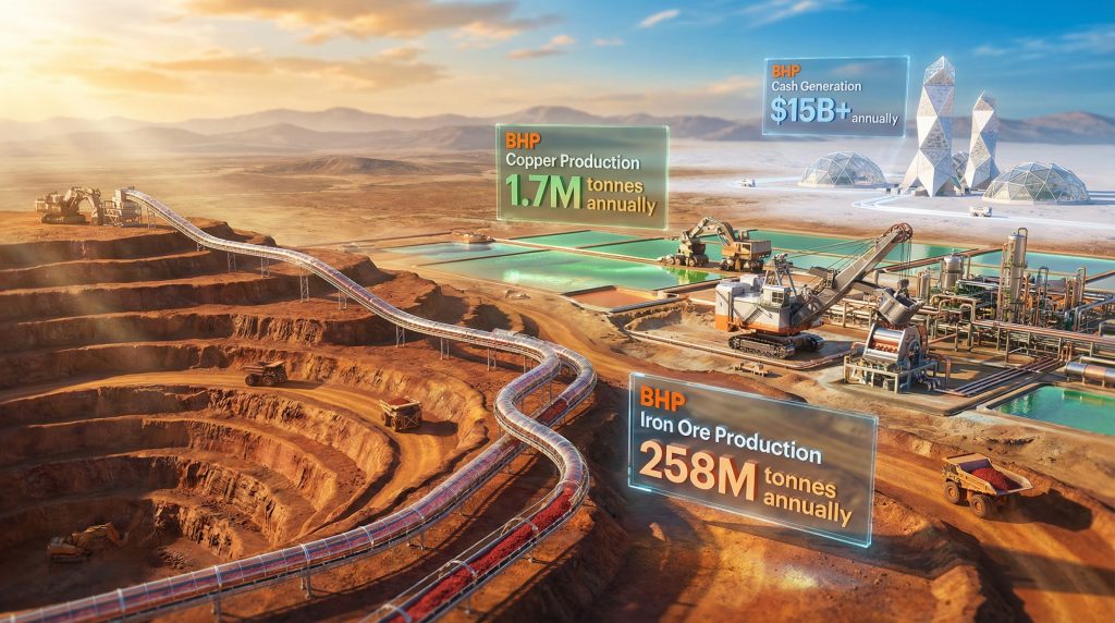 BHP's vast mining operations and output.