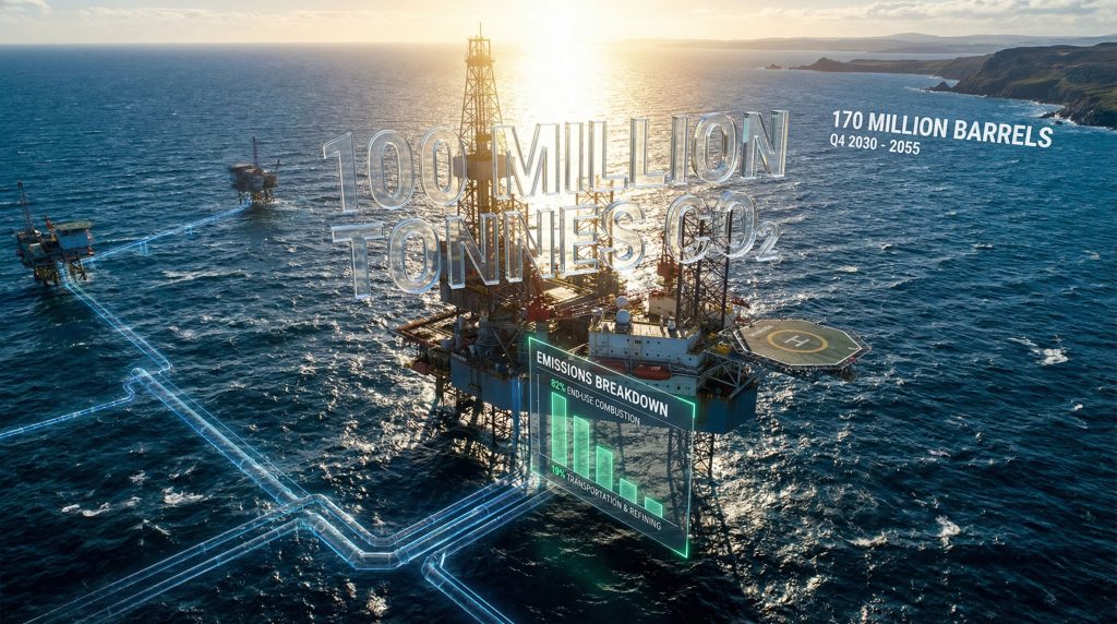 Offshore oil platform highlighting Cambo GHG emissions.