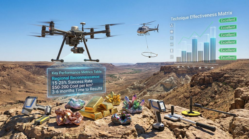 Drones and tools enhance mineral exploration techniques.