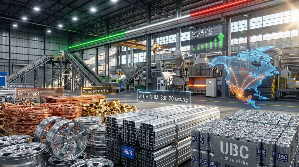 Industrial scene depicting Mexican aluminium, copper scrap price changes.