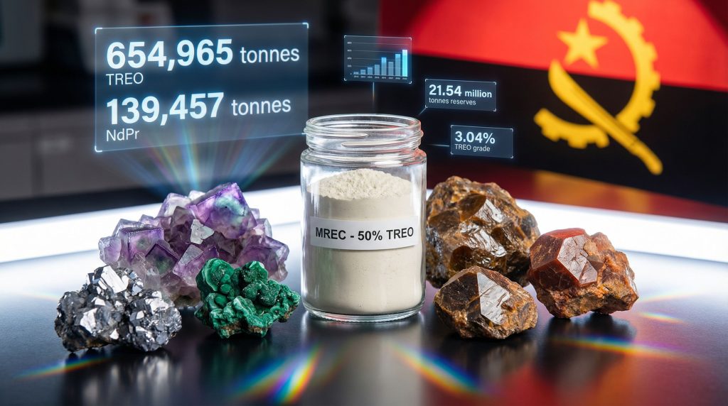 Angola rare earths mine minerals display.
