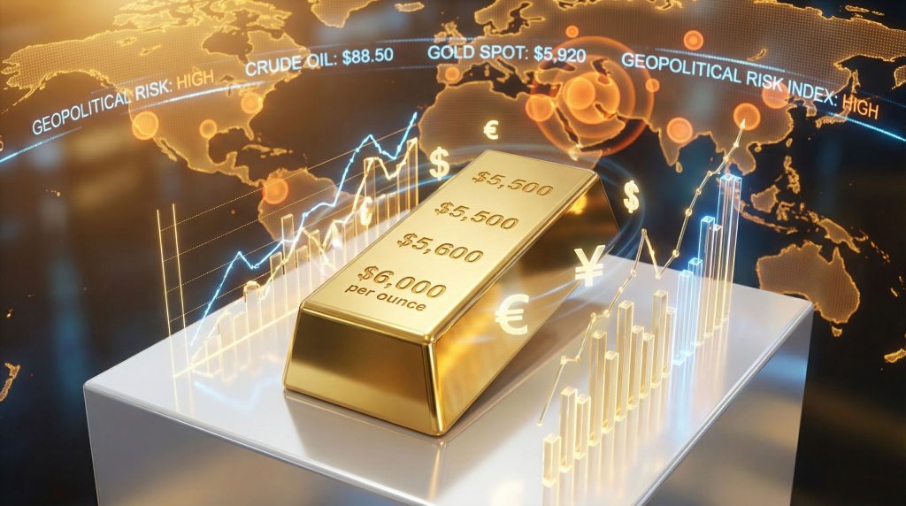 Gold bar surrounded by rising prices.
