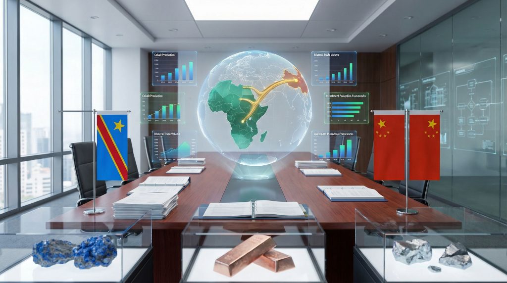 Office scene illustrating mining cooperation deal.
