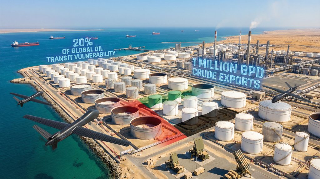 Drones over UAE oil refinery site.