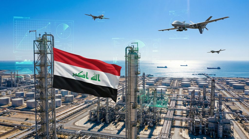 Drones flying over Iraq oil fields.