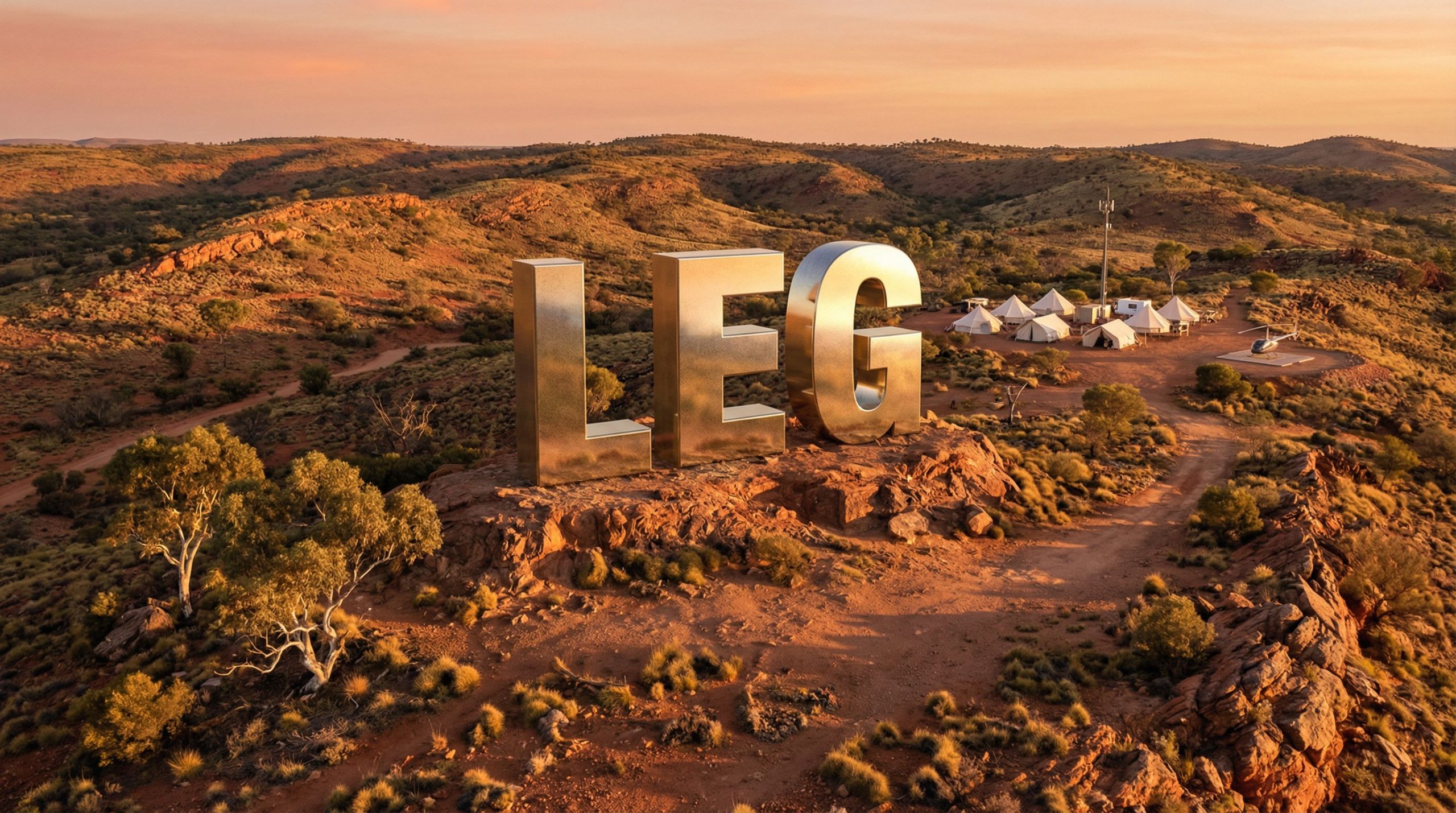 Legend Mining Ltd-LEG-LEG monument in desert landscape at sunset.