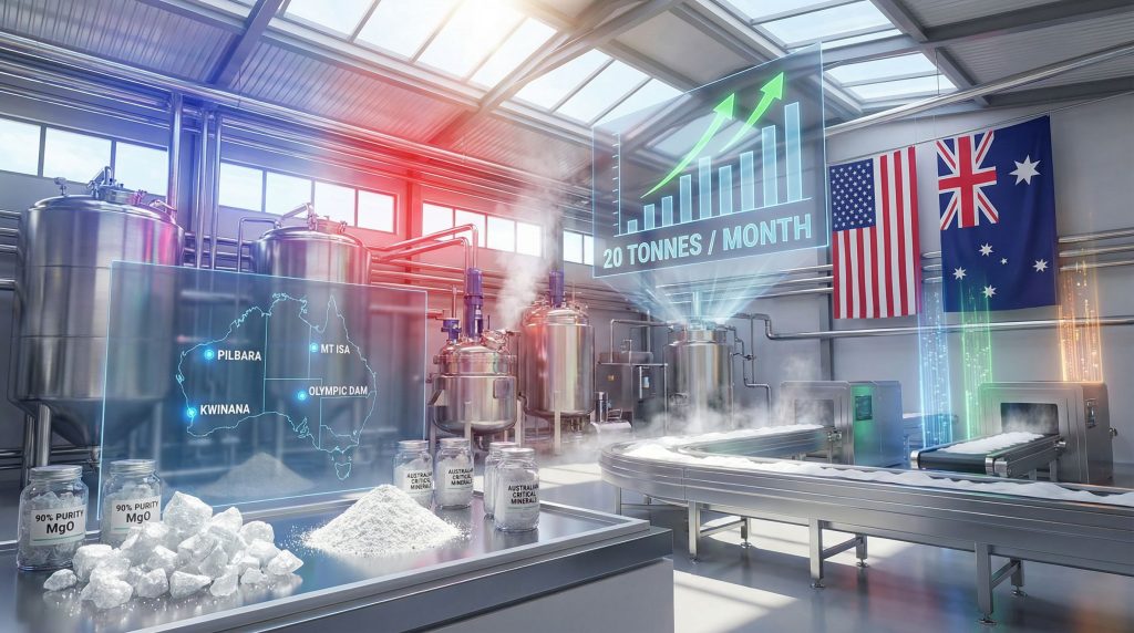 Latrobe Magnesium production facility with flags.