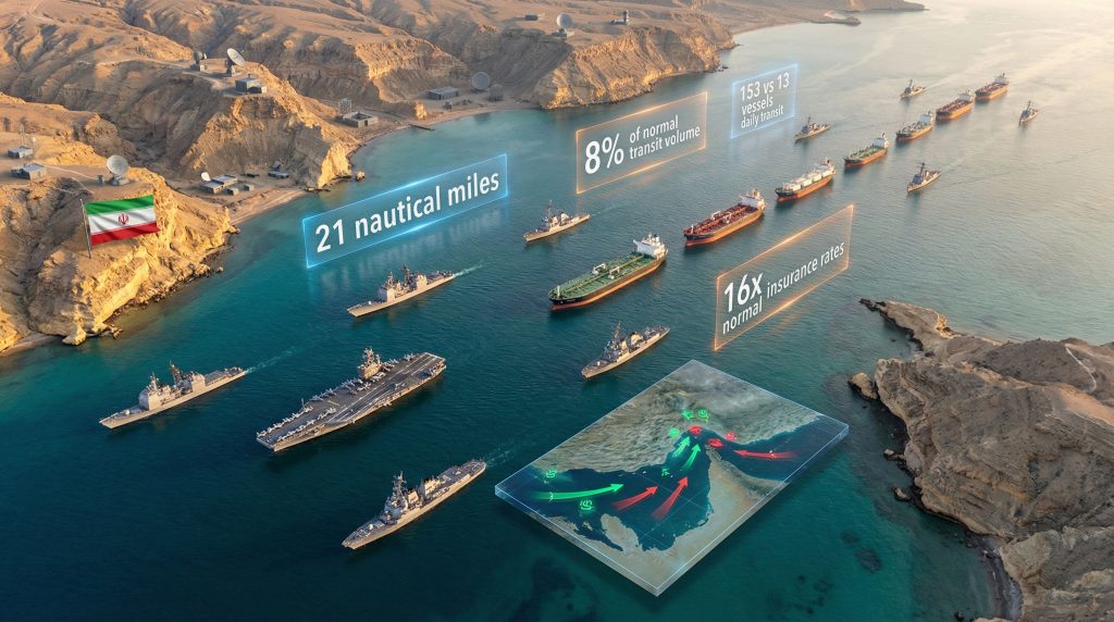 Ships in Strait of Hormuz illustration.