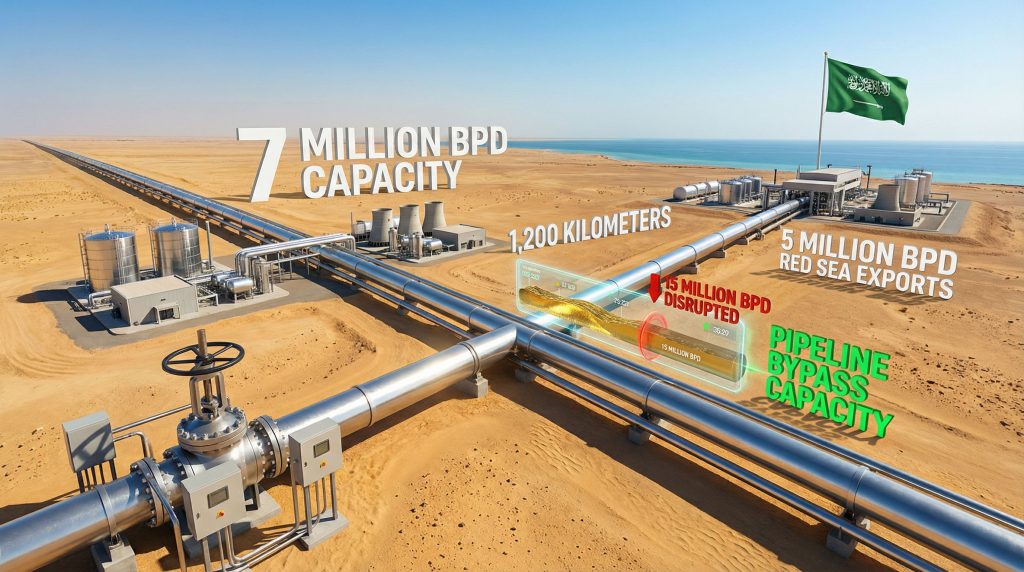 Saudi pipeline bypassing Hormuz infographic.
