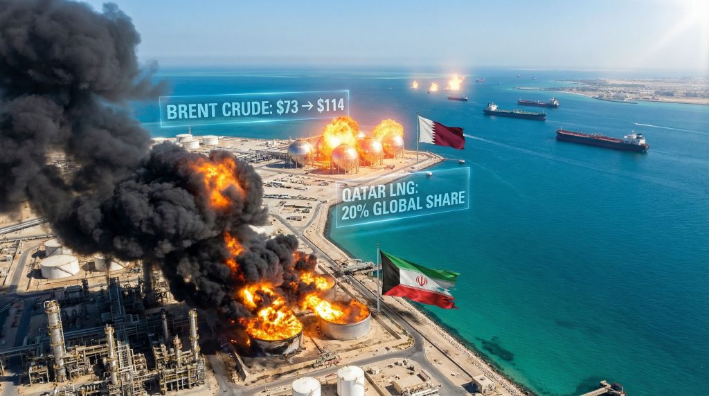 Iran attacks Gulf energy facilities, causing explosions.
