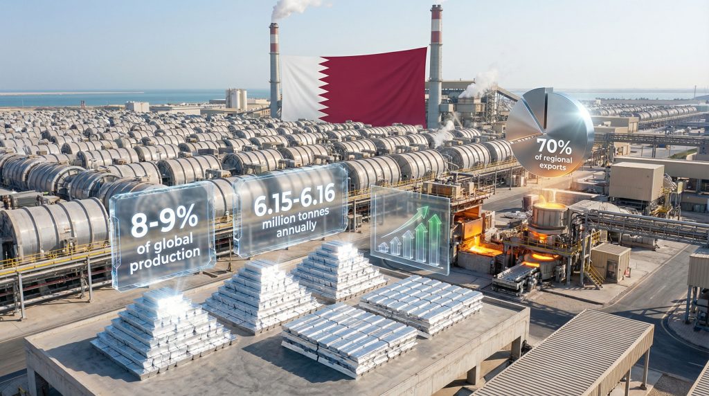 Qatar aluminium plant production and export stats.