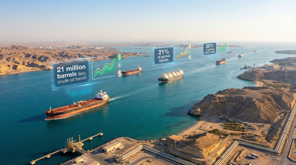 Oil tankers navigating strategic waterway, israel-iran war impact.