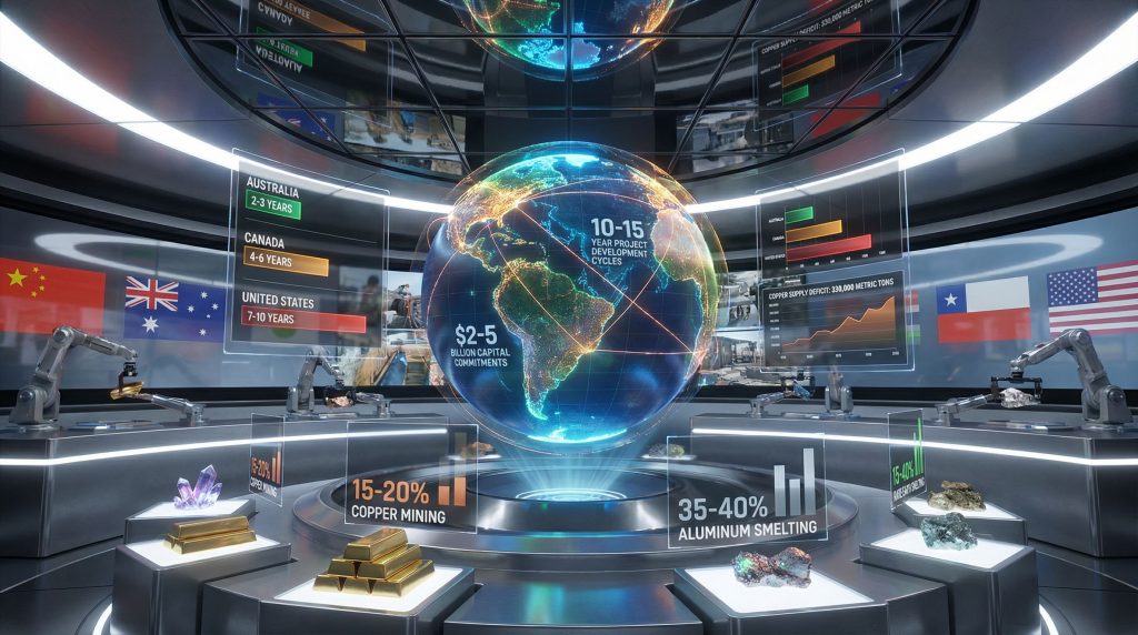 "Digital display illustrating global mining supply challenges."