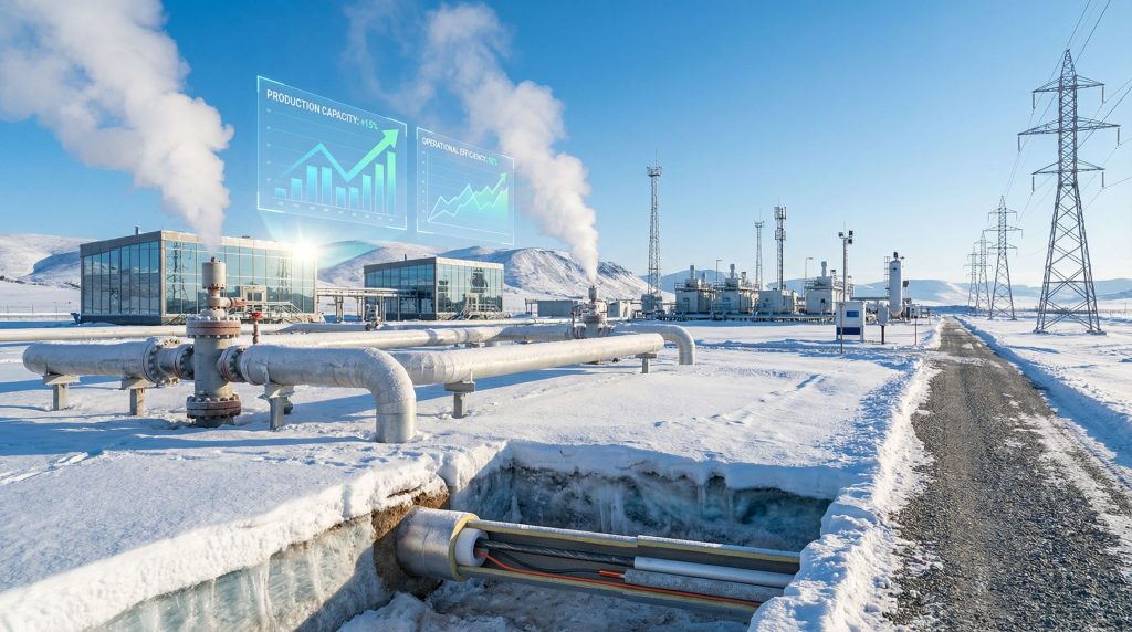 Winter landscape showing uranium deposit infrastructure.