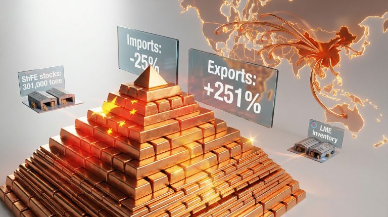 China's copper import slump amid export rise.