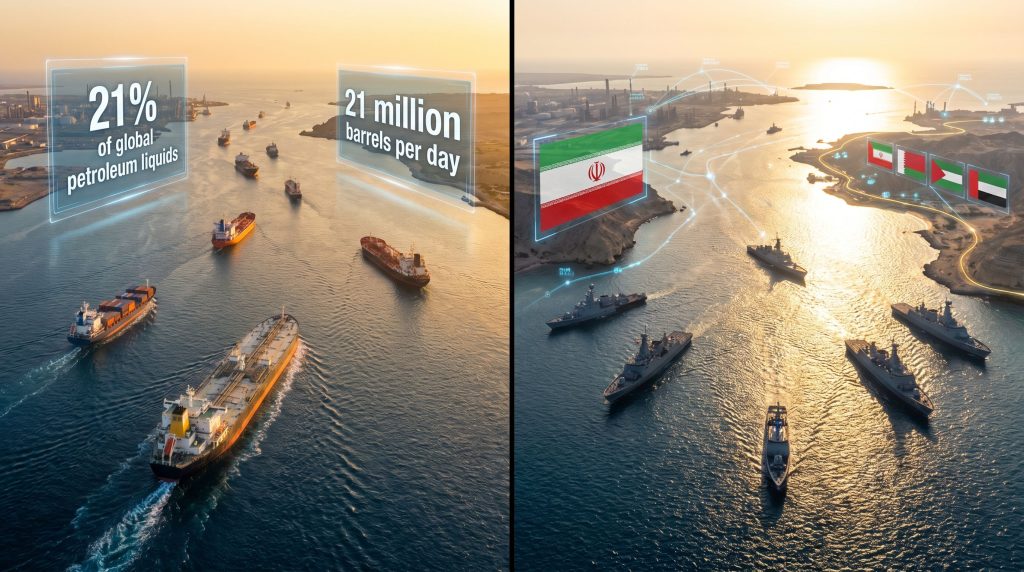 Ships in strategic Strait of Hormuz.