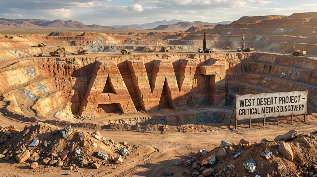 American West Metals Ltd-AW1-AW1 giant letters in rocky quarry.