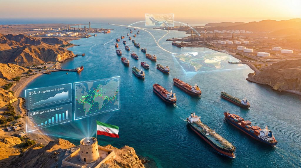 Ships navigating Iran Strait of Hormuz.