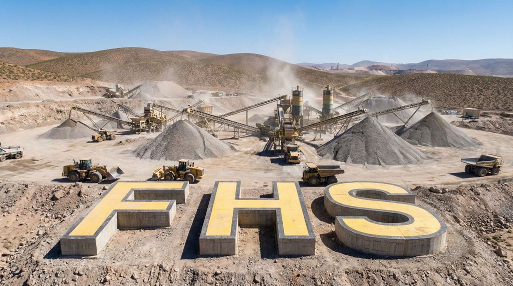 Freehill Mining Ltd-FHS-FHS quarry site with machinery and hills.