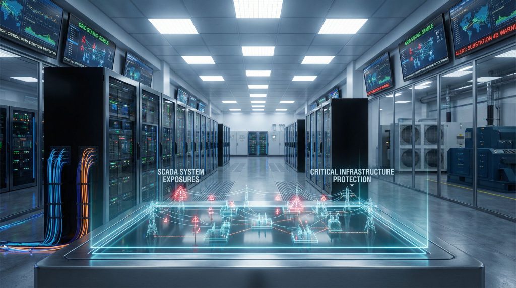 Modern control room addressing electricity grid vulnerabilities.