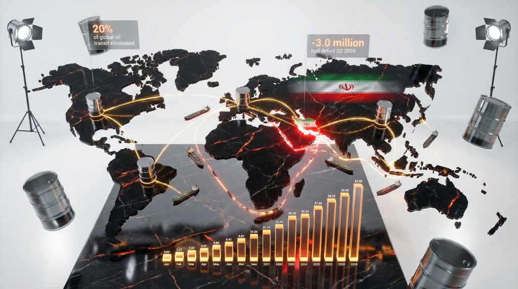 World map illustrating oil market deficit.