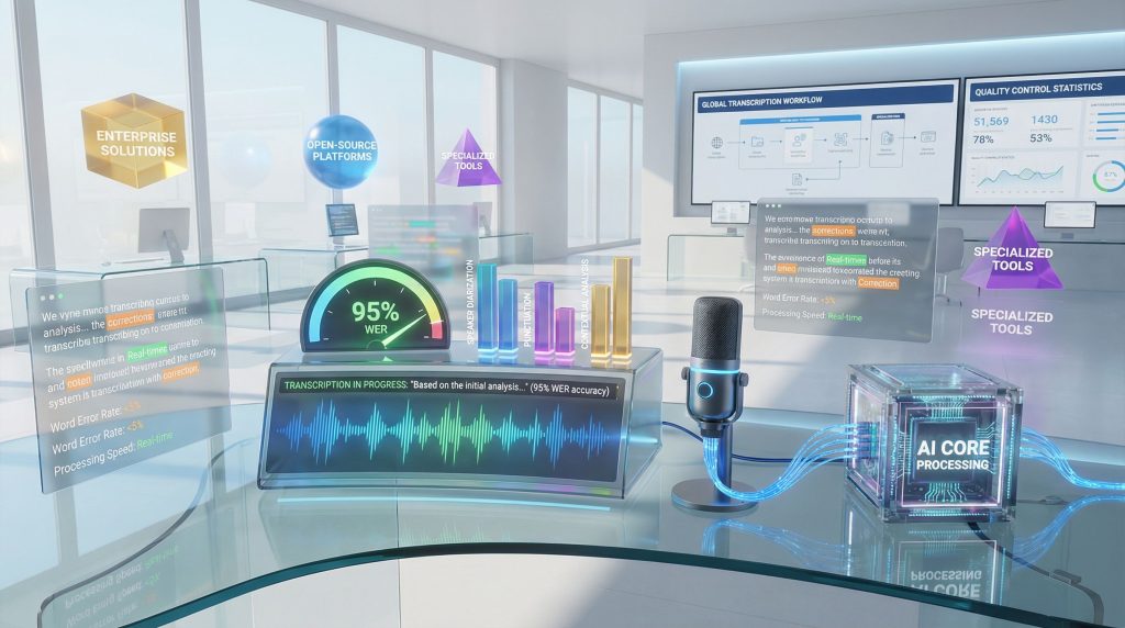 AI core processing in transcription workflow.