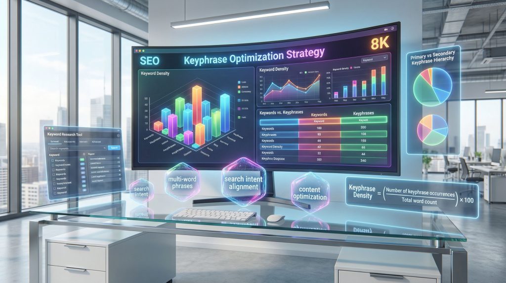 Keyphrase strategy with data visualizations in office.
