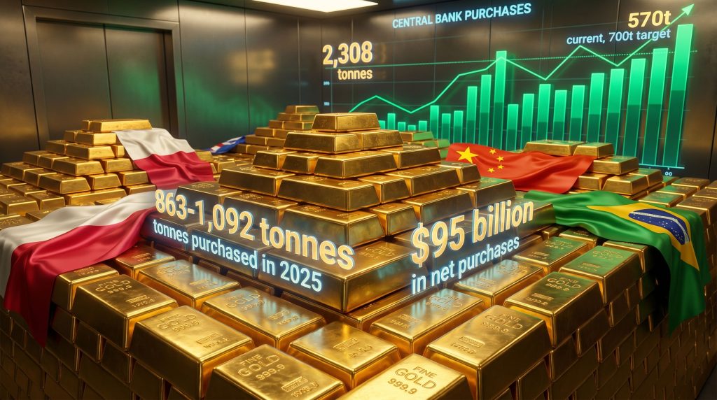 Gold bars represent central bank gold buying.