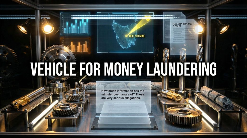 Hellyer mine money laundering allegations visualized.