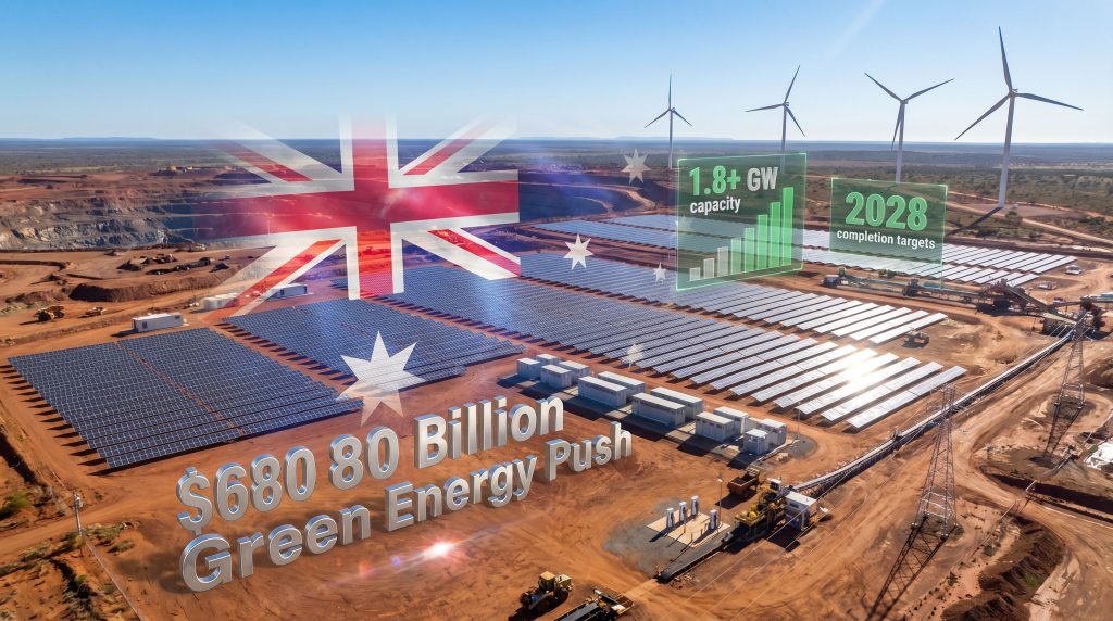Australian solar farm, part of green energy initiative.