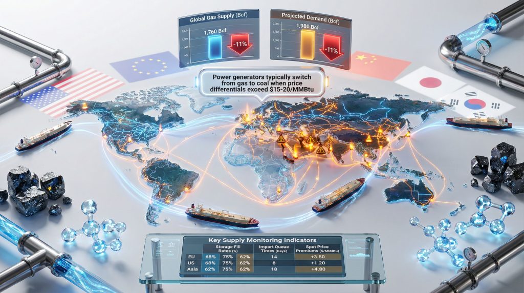 Global map illustrating gas supply shortfall.